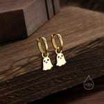 Sterling Silver Little Ghost Huggie Hoops, Detachable Cute Ghost Hoop Earrings, Ghost Charm Dangle Earrings, Ghost Earrings