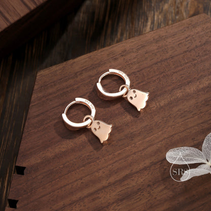 Sterling Silver Little Ghost Huggie Hoops, Detachable Cute Ghost Hoop Earrings, Ghost Charm Dangle Earrings, Ghost Earrings