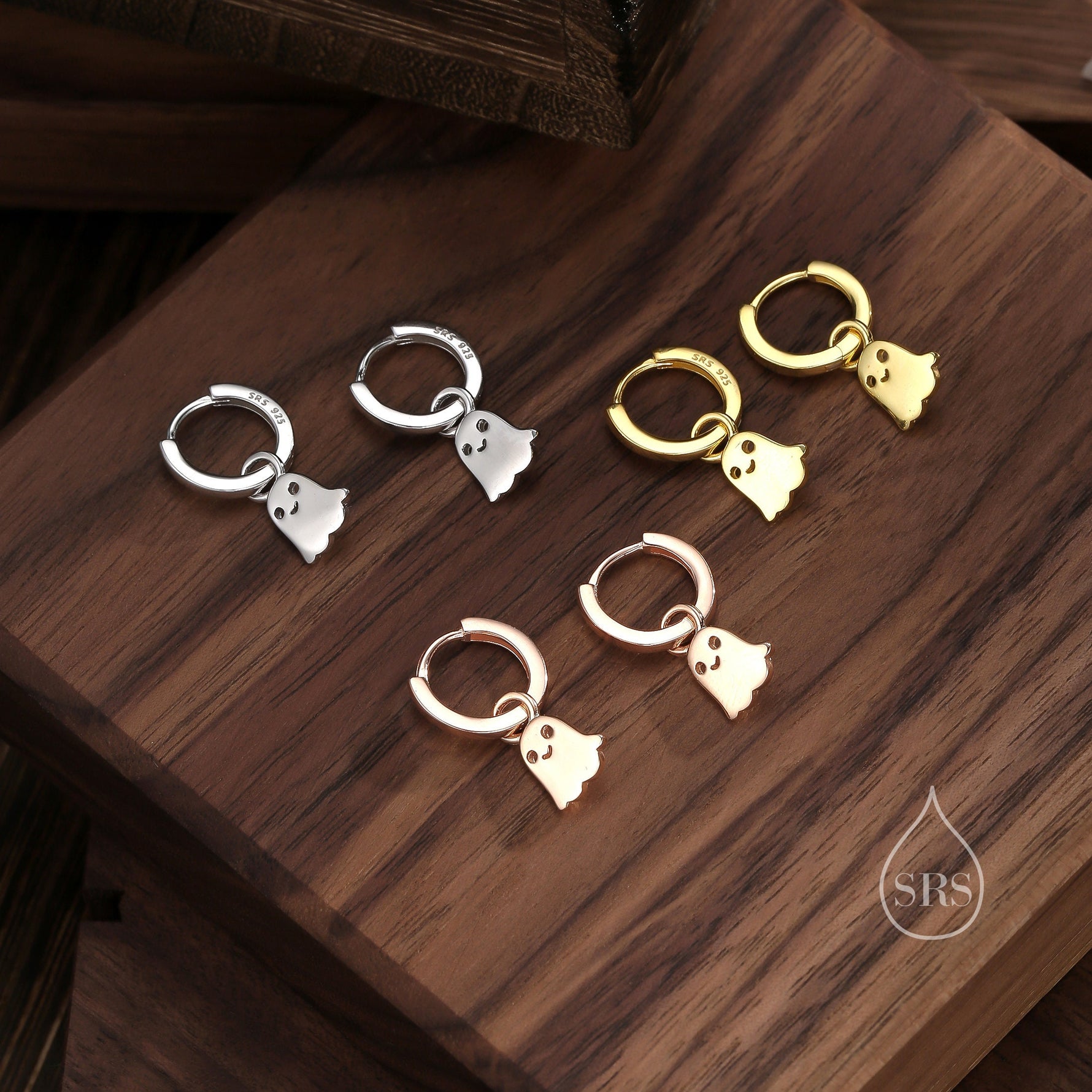 Sterling Silver Little Ghost Huggie Hoops, Detachable Cute Ghost Hoop Earrings, Ghost Charm Dangle Earrings, Ghost Earrings