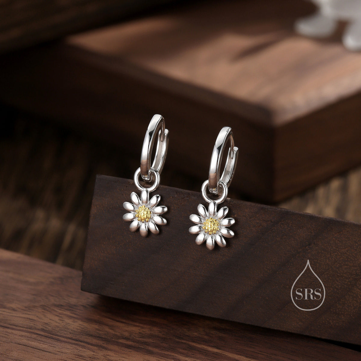 Daisy Flower Charmed Hoop Earrings in Sterling Silver - Cute Flower Blossom Huggie Hoop Earrings - Fun, Whimsical, Detachable Charm Hoops