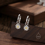 Daisy Flower Charmed Hoop Earrings in Sterling Silver - Cute Flower Blossom Huggie Hoop Earrings - Fun, Whimsical, Detachable Charm Hoops