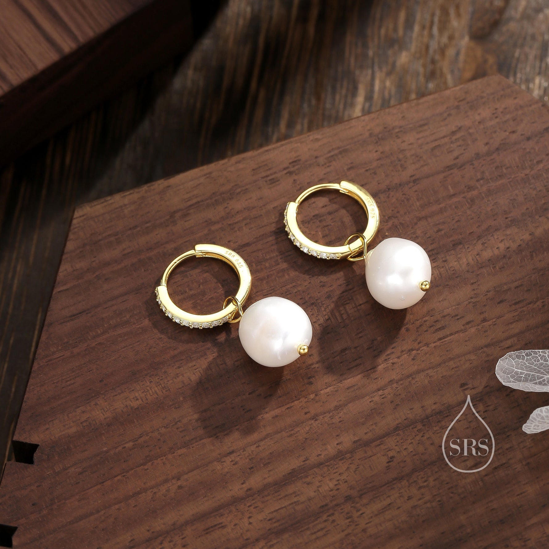 Pearl CZ Crystal Huggie Hoop Earrings in Sterling Silver, Detachable Pearl Charms, Silver or Gold, Genuine Freshwater Baroque Pearls