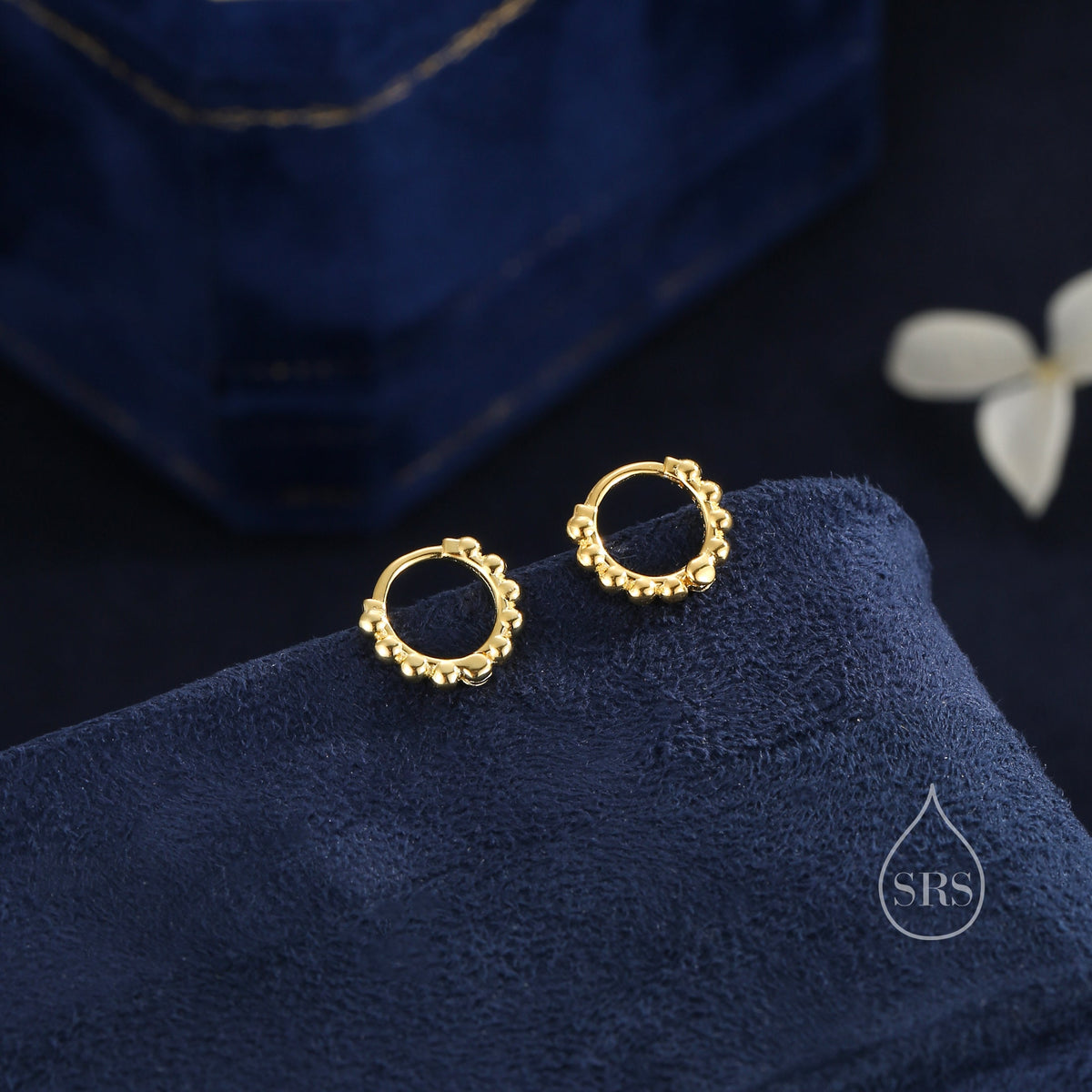 Sterling Silver Huggie Hoop Earrings, Pebble Circle Round Earrings, Minimalist Geometric Design