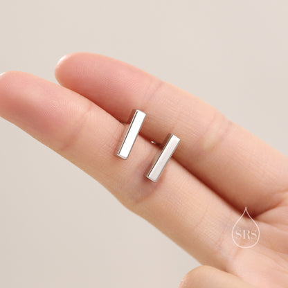 Chunky Geometric 12MM  Bar Stud Earrings in Sterling Silver, Polished or Textured, Chunky Bar Earrings