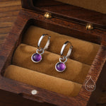 Genuine Amethyst Hoop Earrings in Sterling Silver, Detachable Natural Amethyst Coin Dangle Hoop Earrings, Interchangeable