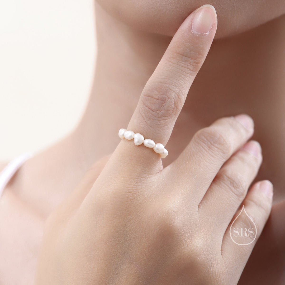 Baroque Pearl Elastic Ring, Genuine Fresh Water Pearls, Natural Pearl Ring, Keshi Pearl Ring, Infinity Ring