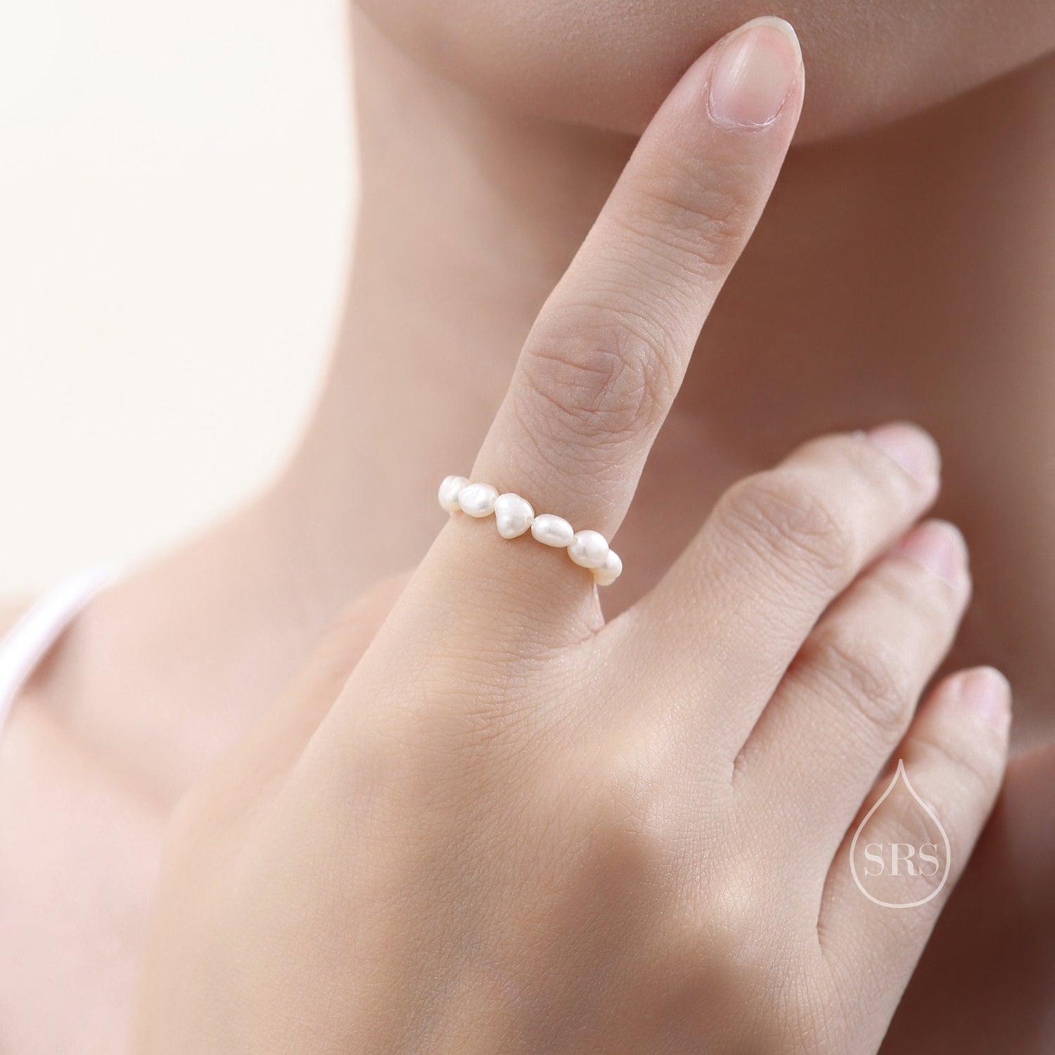 Baroque Pearl Elastic Ring, Genuine Fresh Water Pearls, Natural Pearl Ring, Keshi Pearl Ring, Infinity Ring