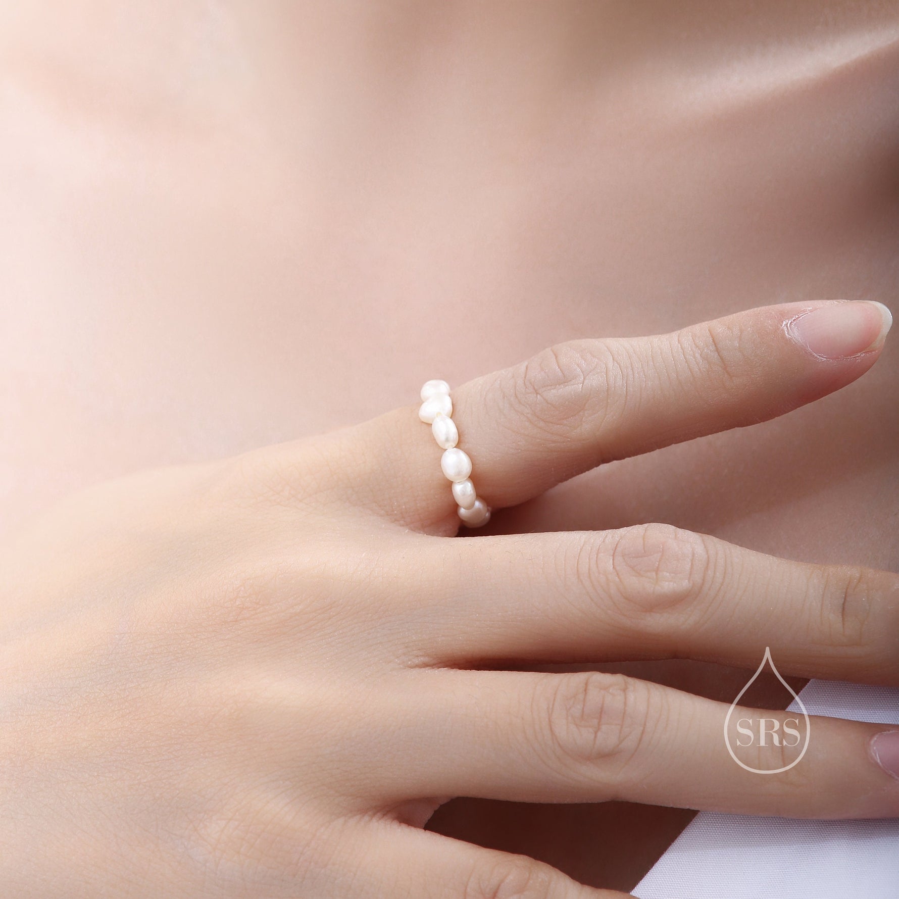 Baroque Pearl Elastic Ring, Genuine Fresh Water Pearls, Natural Pearl Ring, Keshi Pearl Ring, Infinity Ring