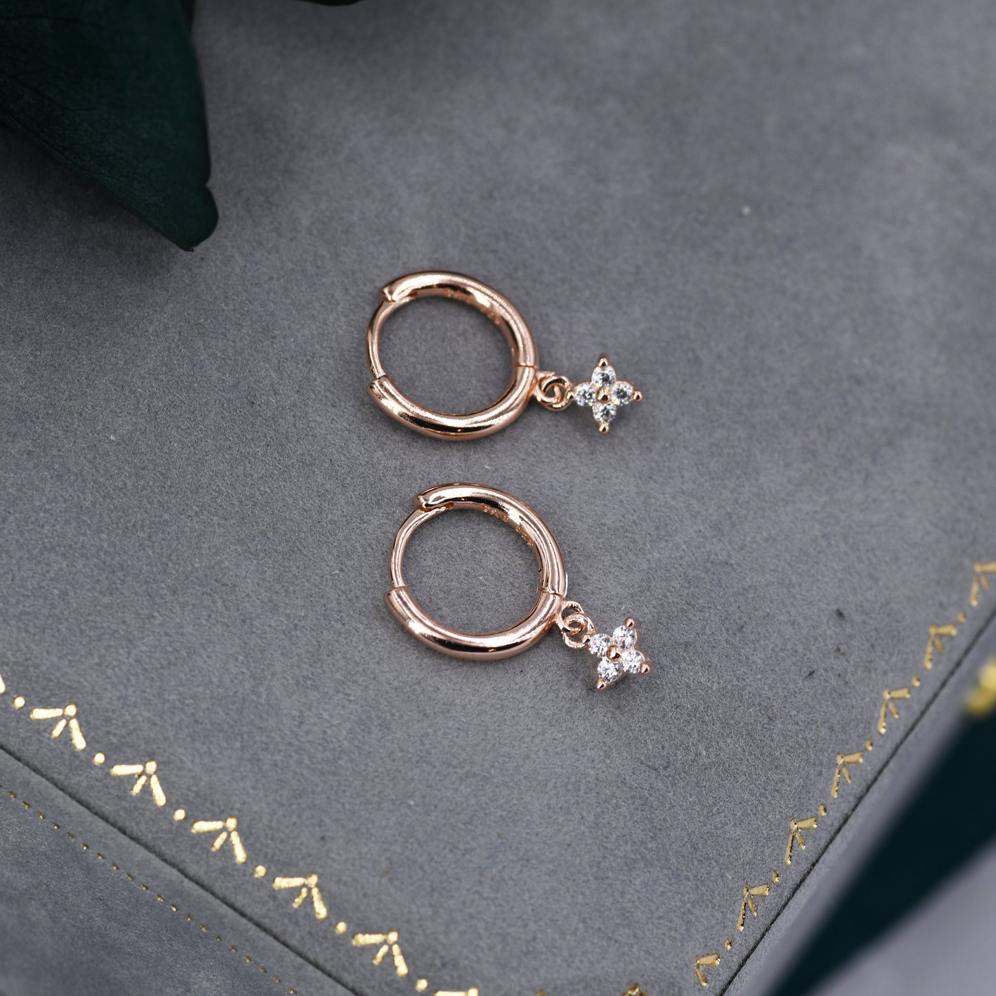 Extra Tiny Hydrangea Flower CZ Huggie Hoop Earrings in Sterling Silver, Silver or Gold or Rose Gold