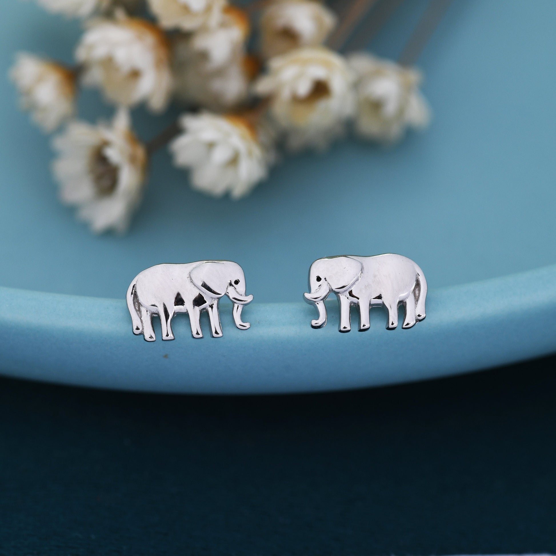 Cute Elephant Stud Earrings in Sterling Silver, Cute Dainty Animal Stud