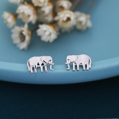 Cute Elephant Stud Earrings in Sterling Silver, Cute Dainty Animal Stud