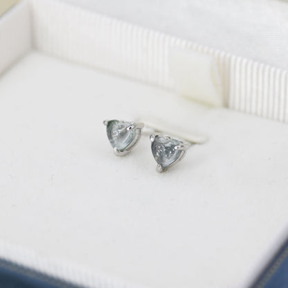 Natural Greyish Blue Tourmaline Heart Stud Earrings in Sterling Silver, 4mm or 6mm Crystal, Genuine Tourmaline Heart Stud Earrings