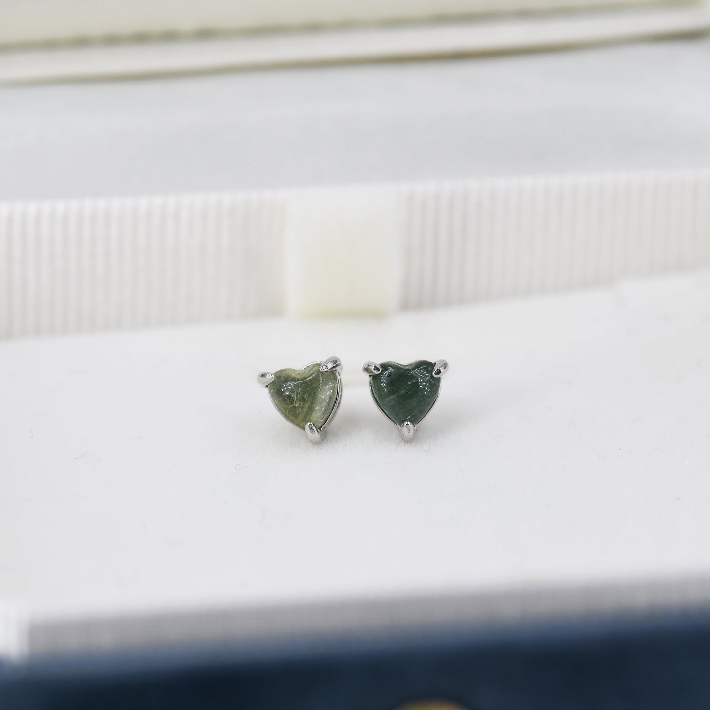 Natural Green Blue Tourmaline Heart Stud Earrings in Sterling Silver, 4mm or 6mm Crystal, Genuine Tourmaline Heart Stud Earrings