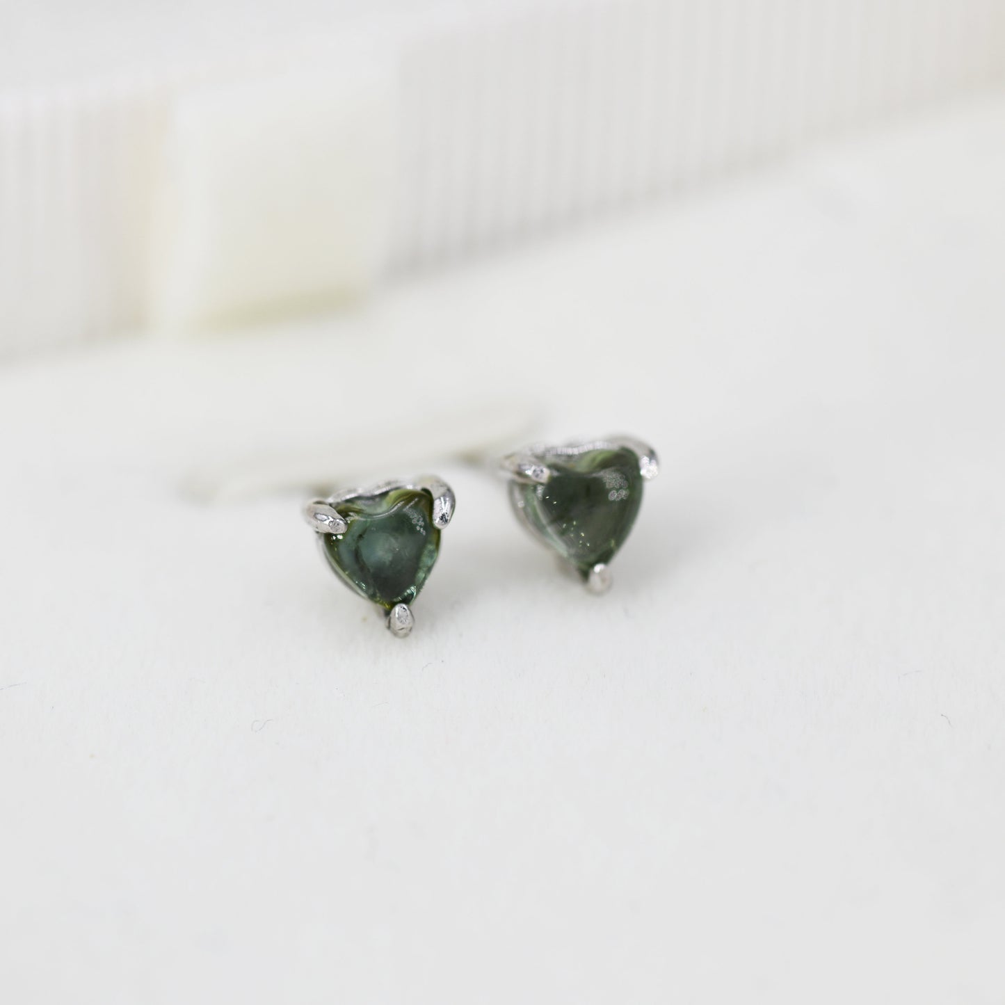 Natural Green Blue Tourmaline Heart Stud Earrings in Sterling Silver, 4mm or 6mm Crystal, Genuine Tourmaline Heart Stud Earrings