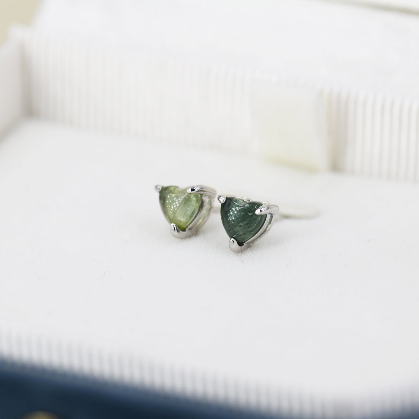 Natural Green Blue Tourmaline Heart Stud Earrings in Sterling Silver, 4mm or 6mm Crystal, Genuine Tourmaline Heart Stud Earrings