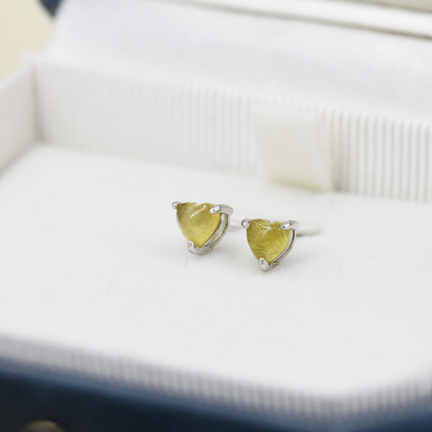 Natural Yellow Tourmaline Heart Stud Earrings in Sterling Silver, 4mm or 6mm Crystal, Genuine Tourmaline Heart Stud Earrings