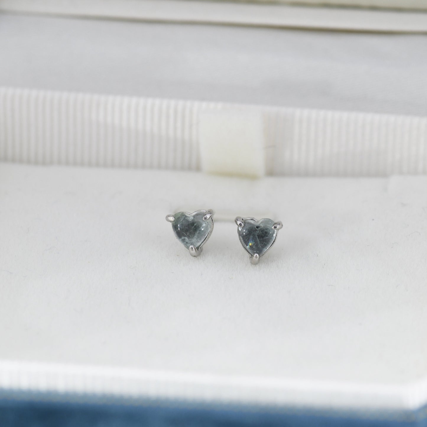 Natural 6mm Glacier Blue Tourmaline Heart Stud Earrings in Sterling Silver, 6mm Genuine Tourmaline Crystal, Tourmaline Heart Earrings