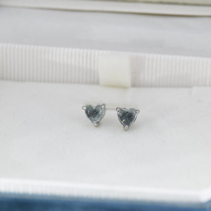 Natural 6mm Glacier Blue Tourmaline Heart Stud Earrings in Sterling Silver, 6mm Genuine Tourmaline Crystal, Tourmaline Heart Earrings