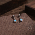 Tiny Moonstone Star Dangle Stud Earrings in Sterling Silver, Silver or Gold, Aurora Star Earrings, Sunburst Earrings, Celestial