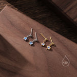 Tiny Moonstone Star Dangle Stud Earrings in Sterling Silver, Silver or Gold, Aurora Star Earrings, Sunburst Earrings, Celestial