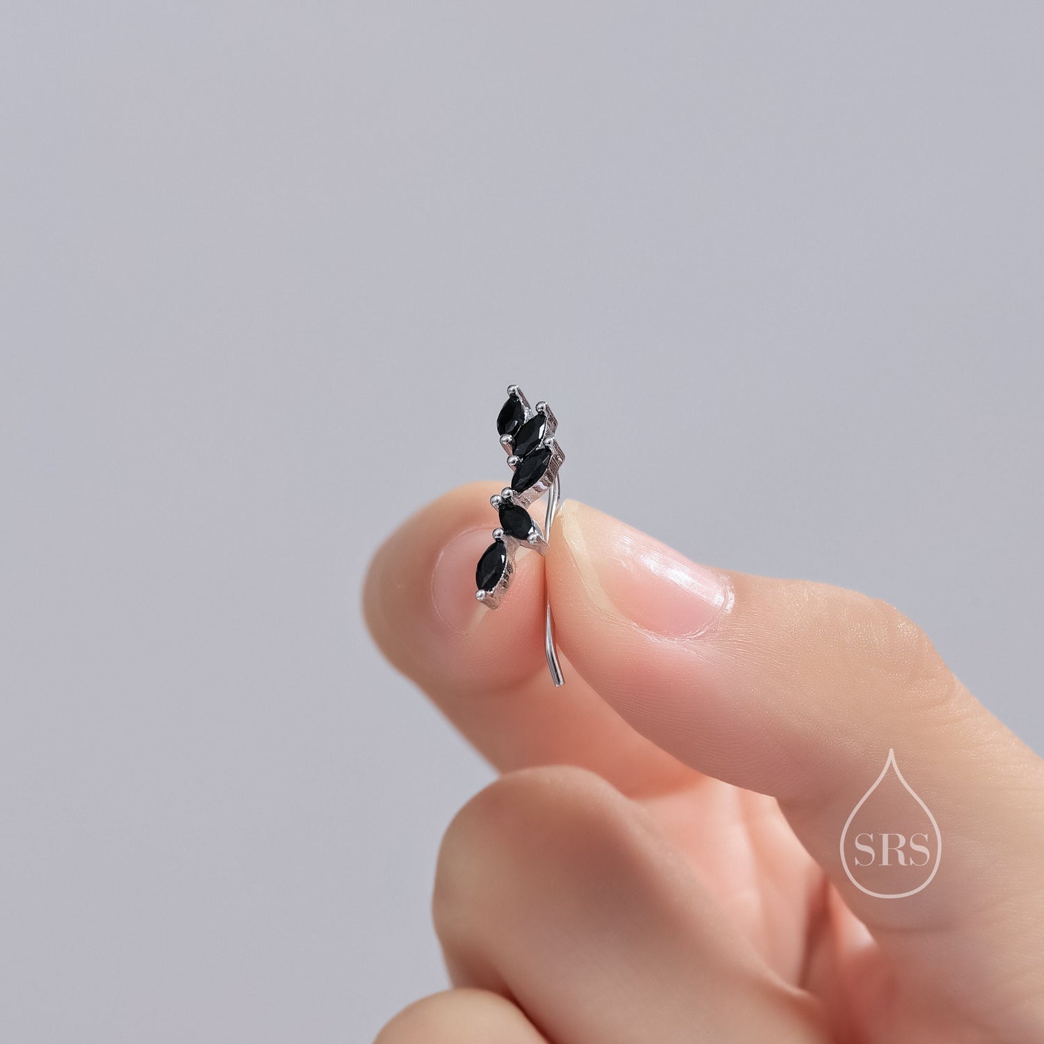 Black CZ Cluster Crawler Earrings in Sterling Silver, Silver or Gold, Black CZ Marquise Ear Crawlers, CZ Cluster Earrings