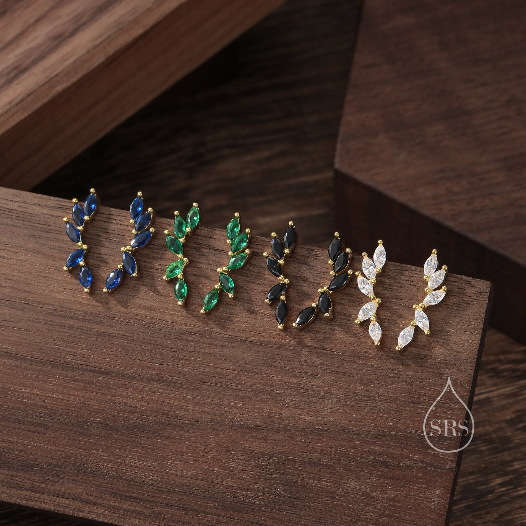 Clear CZ Cluster Crawler Earrings in Sterling Silver, Silver or Gold, CZ Marquise Ear Crawlers, CZ Cluster Earrings