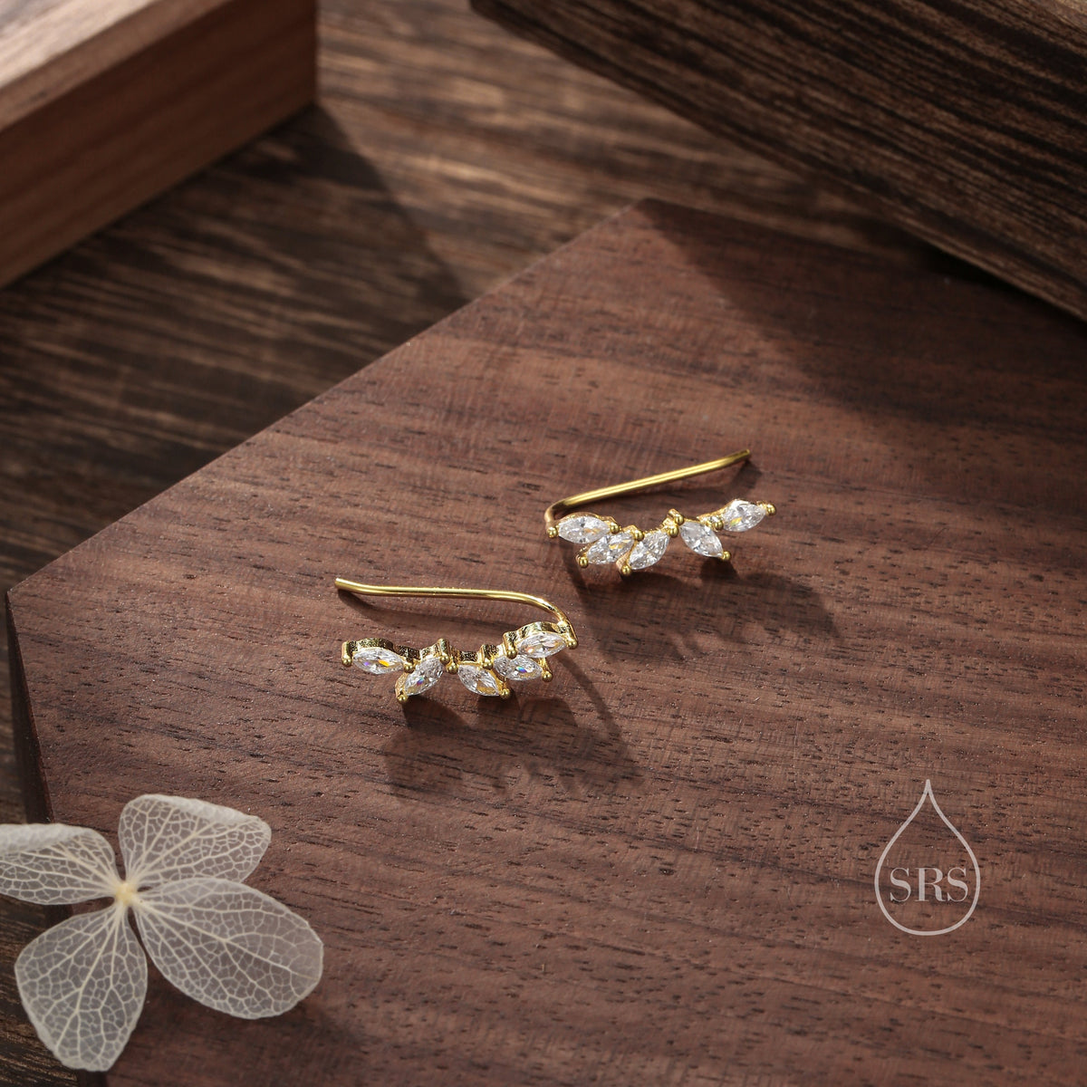 Clear CZ Cluster Crawler Earrings in Sterling Silver, Silver or Gold, CZ Marquise Ear Crawlers, CZ Cluster Earrings