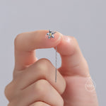 Forget Me Not Threader Earrings in Sterling Silver, Daisy Flower with Dangle Chain Earrings, Flower Chain Earrings