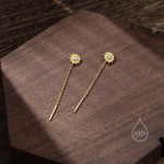Sunflower Threader Earrings in Sterling Silver, Sunflower with Dangle Chain Earrings, Flower Chain Earrings