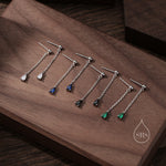 Black Droplet CZ with Chain Dangle Stud Earrings in Sterling Silver, Silver or Gold, Black CZ Pear Drop Earrings
