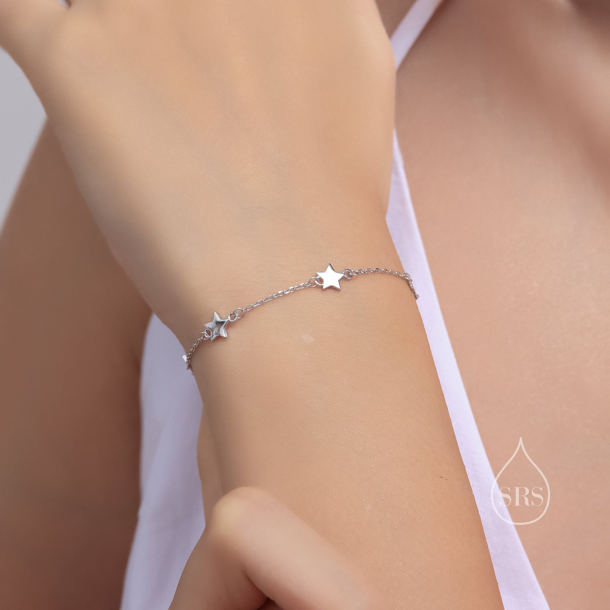 Three Star Motif Bracelet in Sterling Silver, North Star Bracelet, Sunburst Star Bracelet, Star Motif