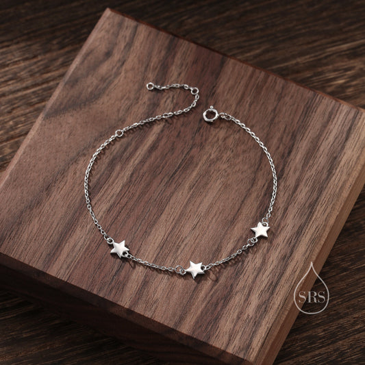 Three Star Motif Bracelet in Sterling Silver, North Star Bracelet, Sunburst Star Bracelet, Star Motif