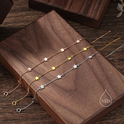 Three Star Motif Bracelet in Sterling Silver, North Star Bracelet, Sunburst Star Bracelet, Star Motif