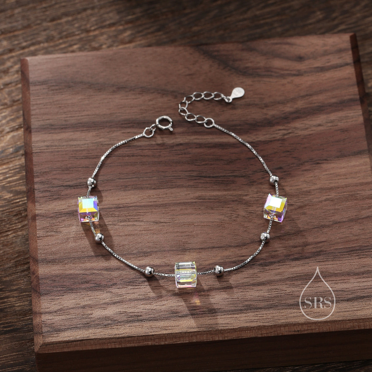 Aurora Borealis Crystal Cube Station Bracelet