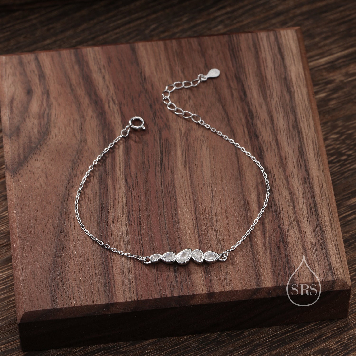 Pear Cut CZ Cluster Charm Bracelet