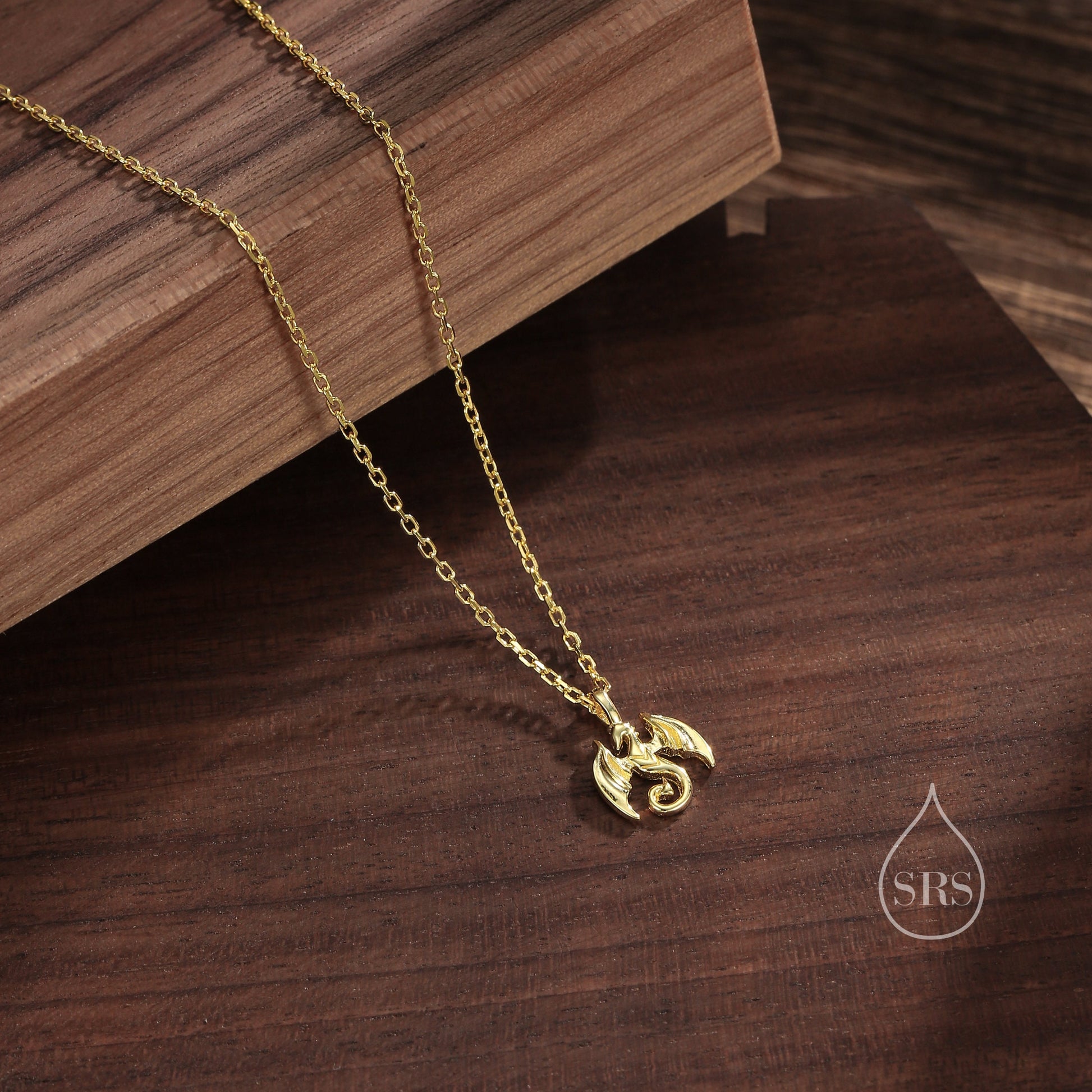 Tiny Dragon Pendant Necklace in Sterling Silver, Dragon Necklace, Small Dragon Pendant, Silver or Gold