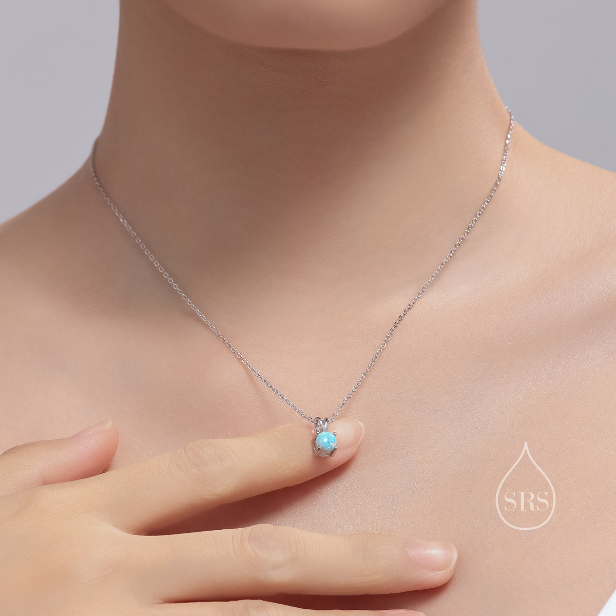Tiny Aqua Green Opal Pendant Necklace in Sterling Silver, 5mm Lab Opal Necklace, Single Opal Necklace, Fire Opal Necklace