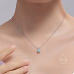 Tiny Aqua Green Opal Pendant Necklace in Sterling Silver, 5mm Lab Opal Necklace, Single Opal Necklace, Fire Opal Necklace