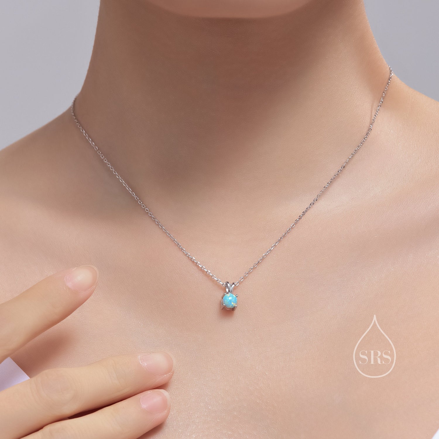 Tiny Aqua Green Opal Pendant Necklace in Sterling Silver, 5mm Lab Opal Necklace, Single Opal Necklace, Fire Opal Necklace