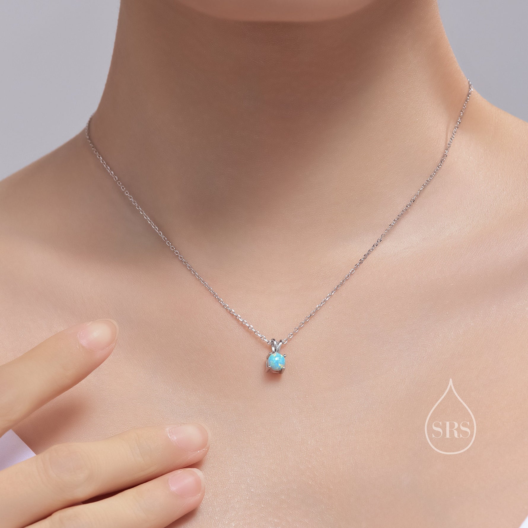 Tiny Aqua Green Opal Pendant Necklace in Sterling Silver, 5mm Lab Opal Necklace, Single Opal Necklace, Fire Opal Necklace
