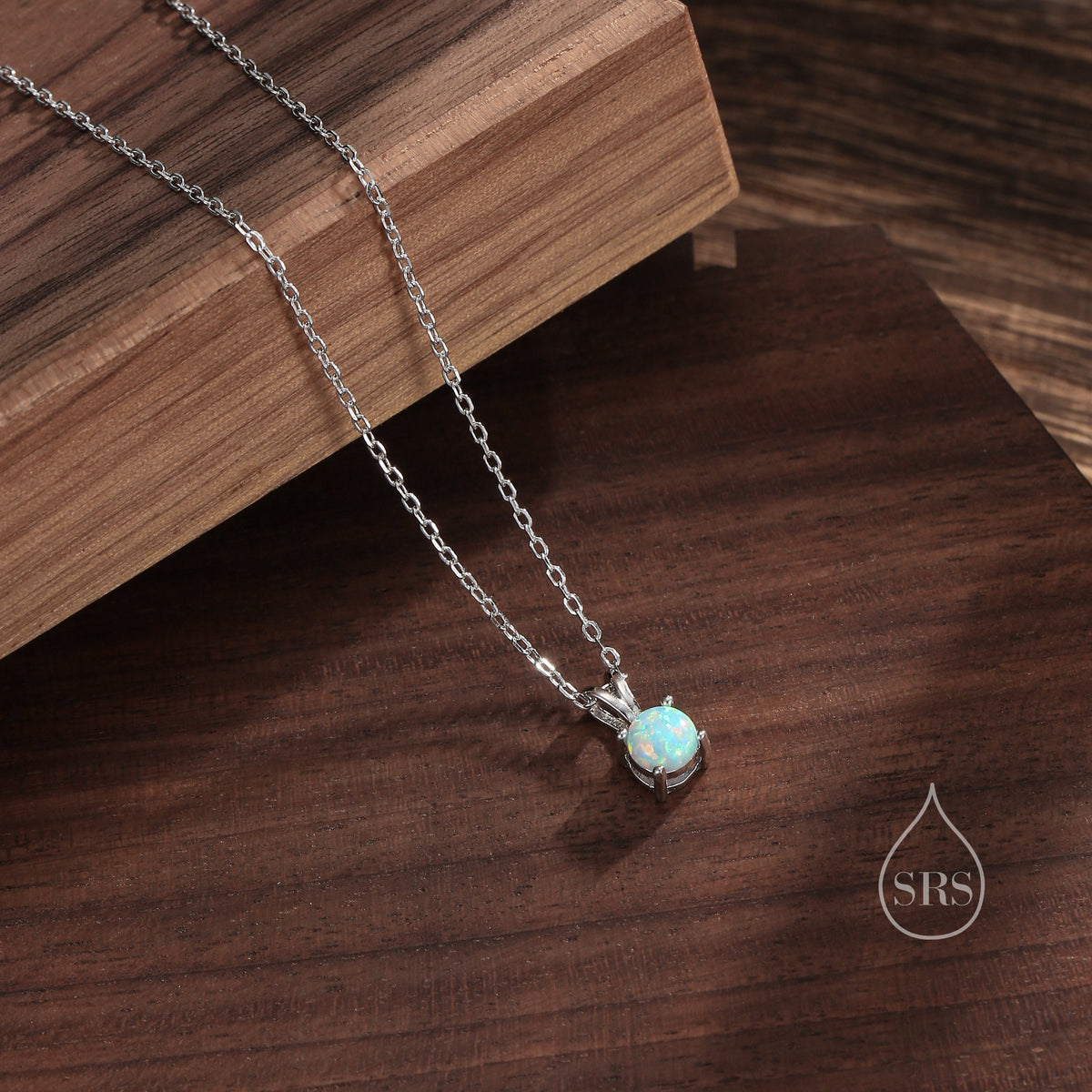 Tiny Aqua Green Opal Pendant Necklace in Sterling Silver, 5mm Lab Opal Necklace, Single Opal Necklace, Fire Opal Necklace