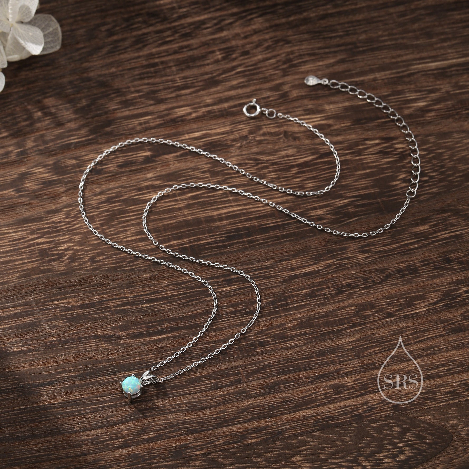 Tiny Aqua Green Opal Pendant Necklace in Sterling Silver, 5mm Lab Opal Necklace, Single Opal Necklace, Fire Opal Necklace