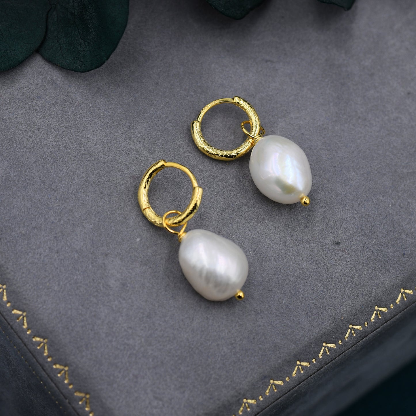 Baroque Pearl with Skinny Hammered Hoop Earrings in Sterling Silver, Detachable Pearl Hoop Earrings, Pearl Huggie Hoops, Keshi Pearls