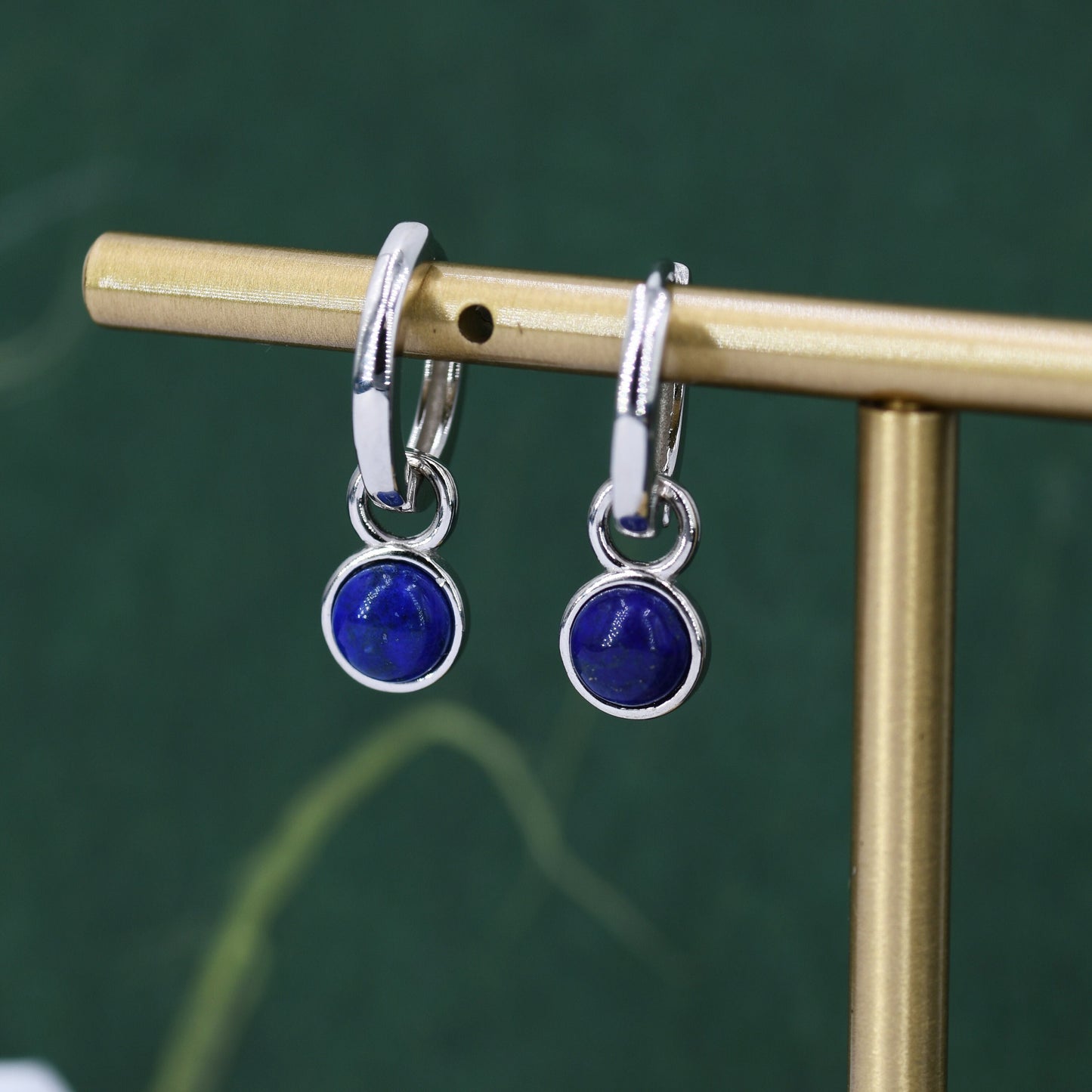 Sterling Silver Dangling Lapis Lazuli Hoop Earrings, Detachable Blue Lapis Coin Dangle Hoop Earrings, Interchangeable