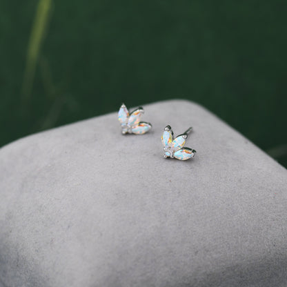 Mystic AB CZ Marquise Crown Stud Earrings in Sterling Silver, Silver or Gold, Colour Changing Aurora Cluster Earrings, CZ Cluster Earrings