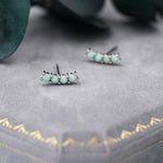 Tiny Little Green Opal Curved Bar Stud Earrings in Sterling Silver, Silver or Gold, Aqua Blue Opal Bar Earrings
