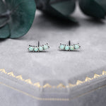 Tiny Little Green Opal Curved Bar Stud Earrings in Sterling Silver, Silver or Gold, Aqua Blue Opal Bar Earrings