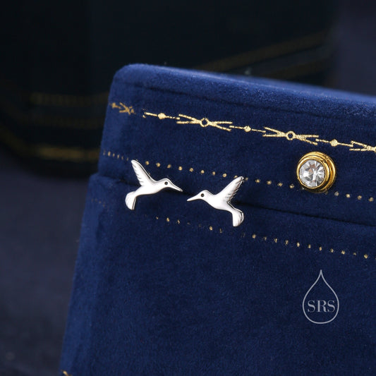 Hummingbird Stud Earrings in Sterling Silver, Silver or Gold, Flying Bird Earrings, Nature Inspired Animal Earrings