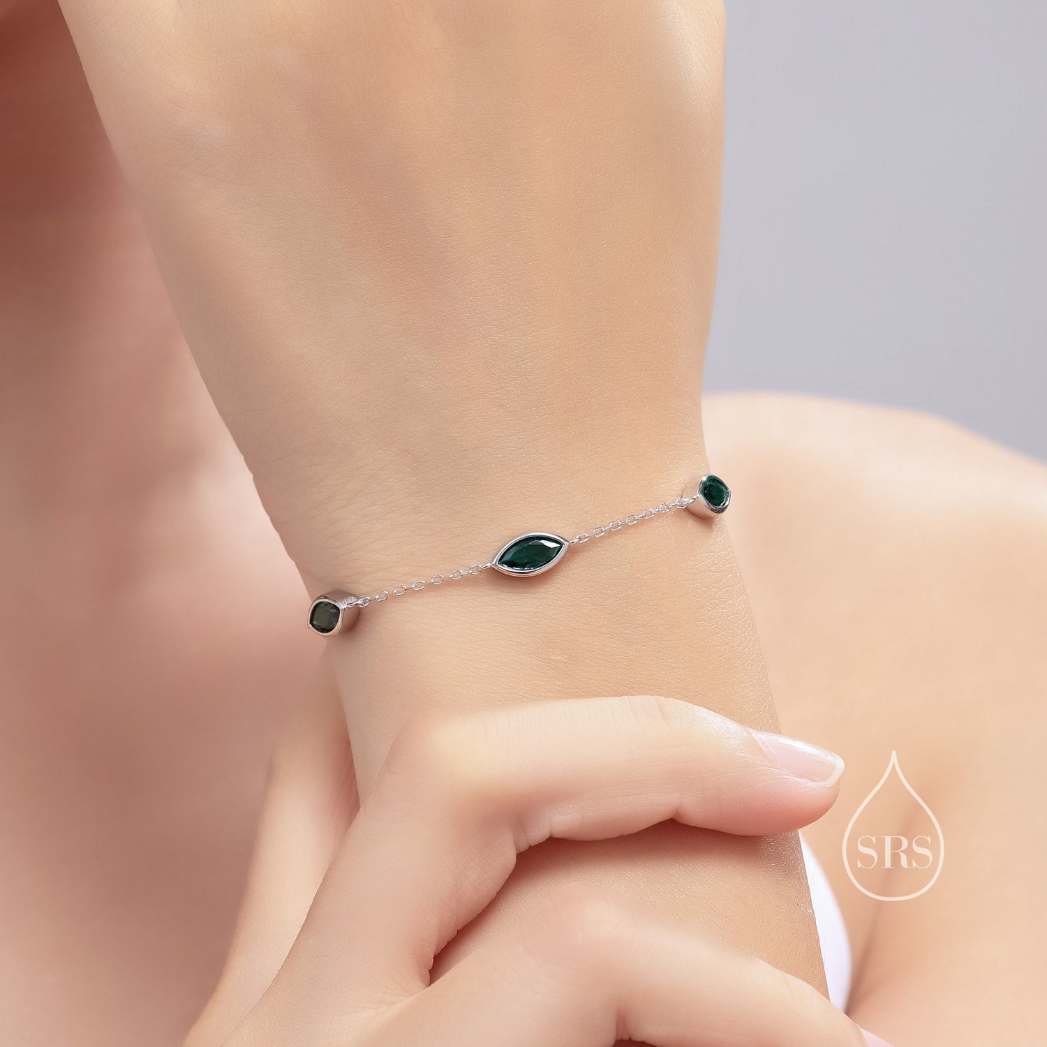 Emerald Green CZ Marquise Bracelet in Sterling Silver, Silver or Gold, Silver Clear CZ Marquise Cut Bracelet, CZ Cluster Bracelet