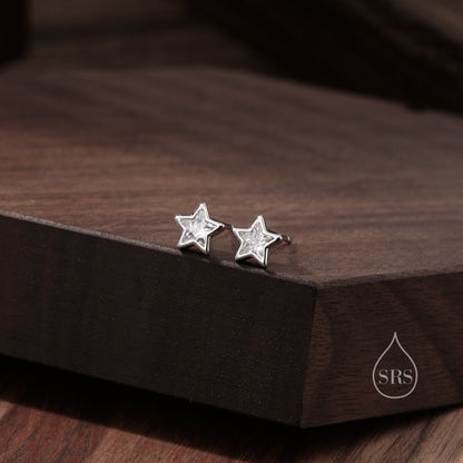 CZ Star Stud Earrings in Sterling Silver, Silver or Gold,  Sparkly Crystal Star Earrings, Stacking Earrings